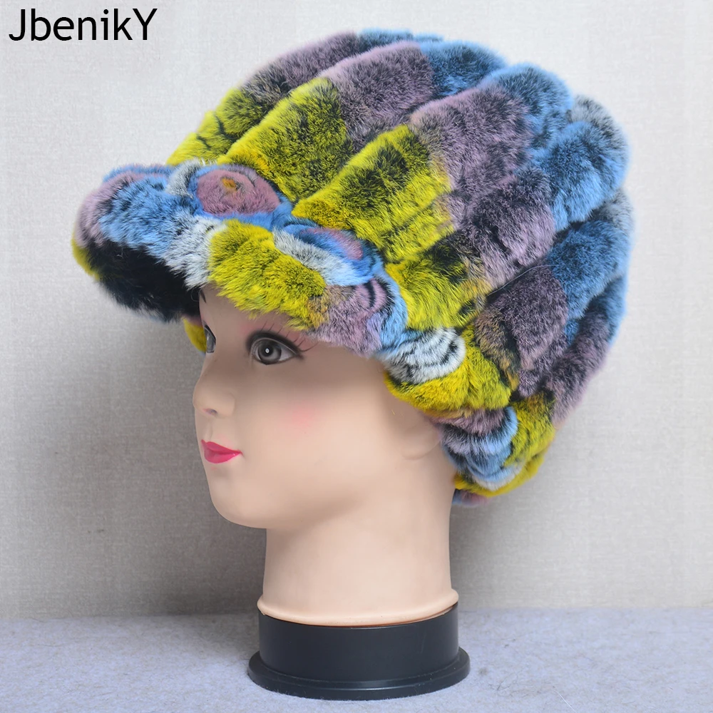 

Hot Sale Lady Real Rex Rabbit Fur Hat Winter Knitted Natural Rex Rabbit Fur Caps Russia Women Warm Real Fur Beanies Hats