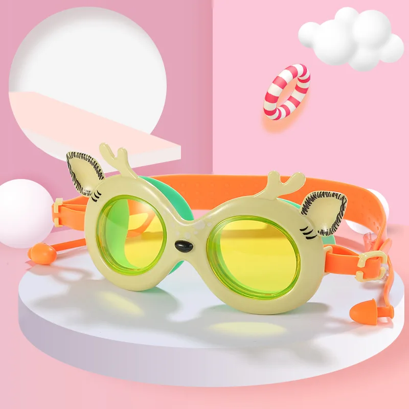 New Children Swimming Goggles Sika Deer Cartoon Earplugs UV and Fogging - Proof Glasses Men and Women Wholesale Price 6