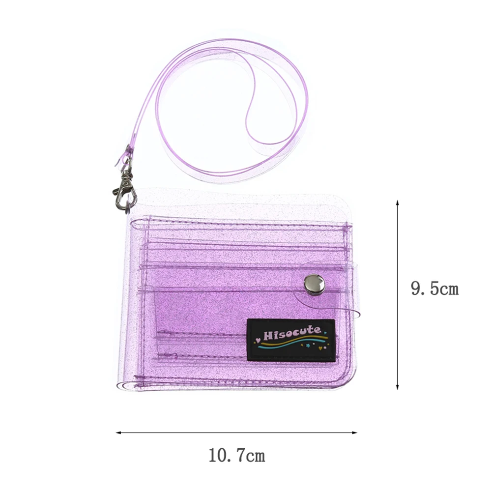 Bling Clear ID Card Holder PVC Women Folding Money Clip Wallet (Purple)