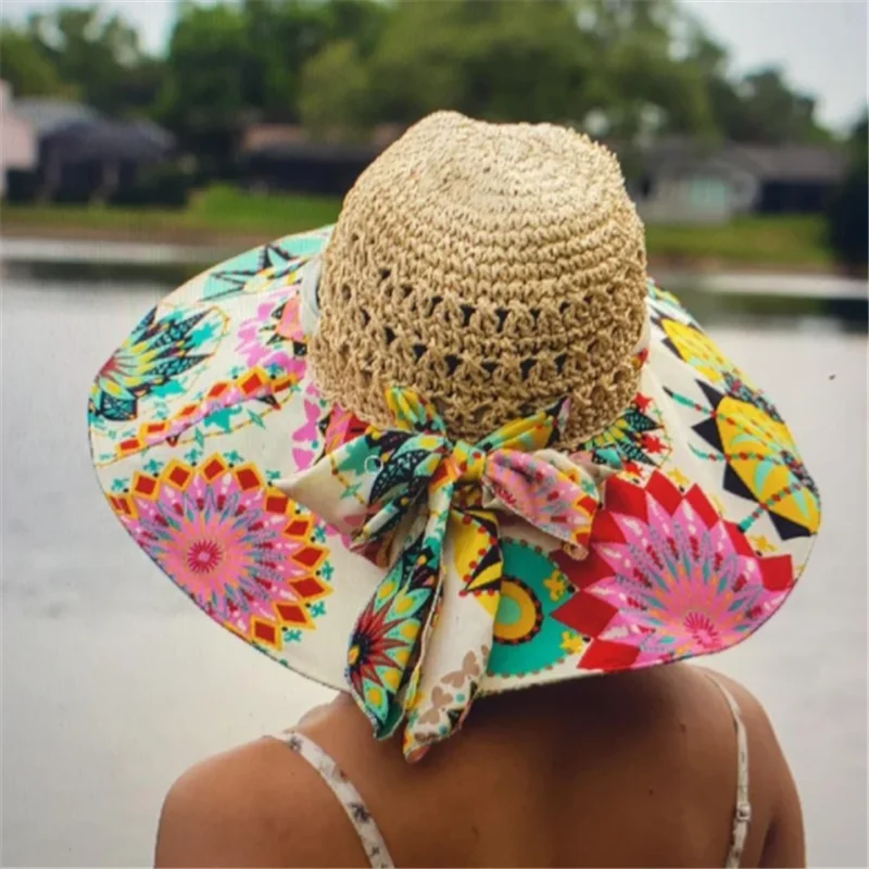 

Packable Beach Summer Hat for Women 5" Wide Brim Straw Sun Floppy Hat Bow Knot Decor Beach Outing Accessories SUMMER HAT TLO194