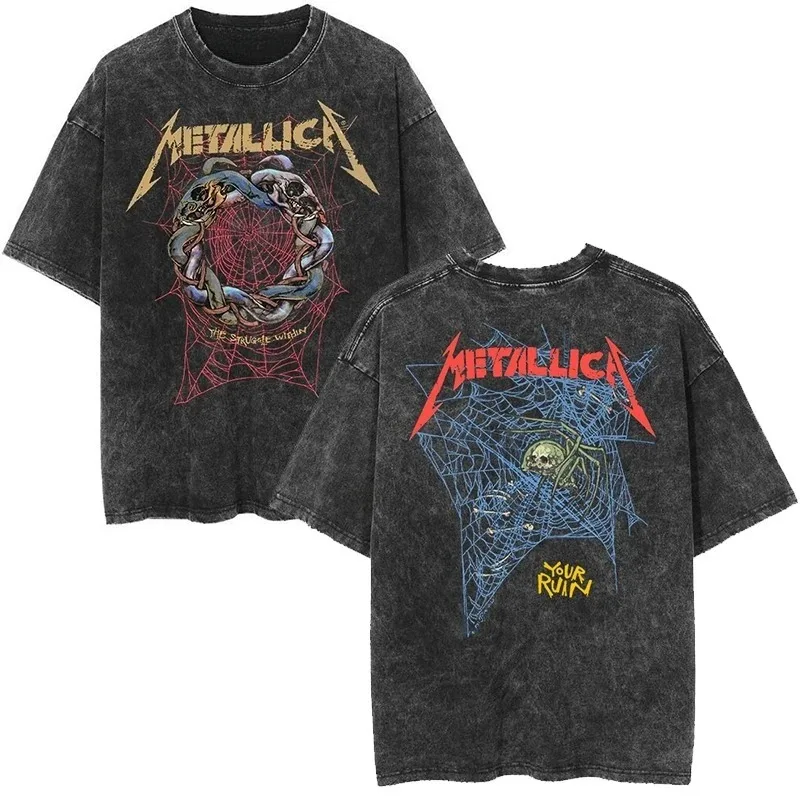 2026 Klassisches gewaschenes T-Shirt für Damen und Herren mit Metallica-Rockband-Motiv, geeignet für luxuriöse High-End-Outfits und Kleidung. – Detail 8