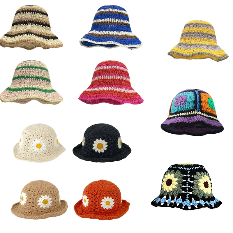 Chapeau Bob En Crochet Pour Femme Fait à La Main Avec Décoration Florale à Large Bord, Chapeau De Soleil, Chapeau De Plage D'été Pour Les Vacances Et Les Voyages, Beige, Taille Unique