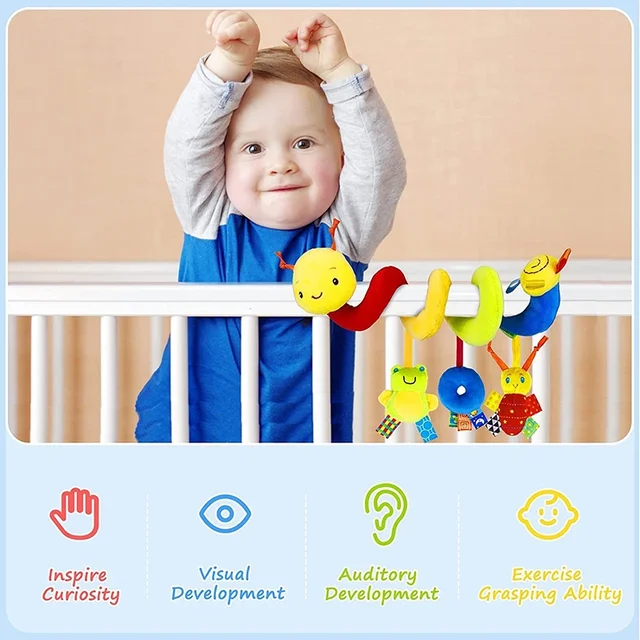 11 pièces en option, cloche de berceau de bébé hochet poussette de bébé cloche suspendue multifonctionnelle pincement couleurs vives pour attirer l'attention du bébé 2