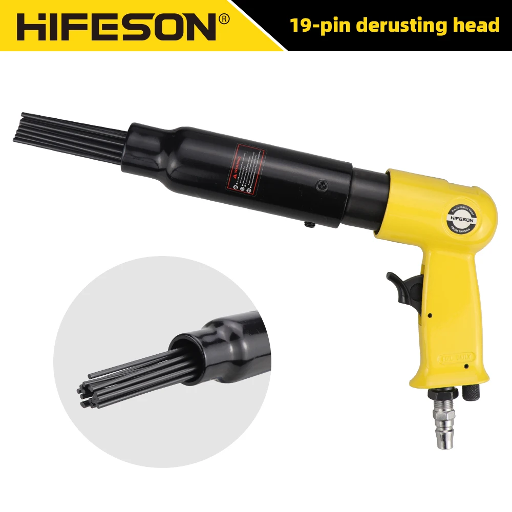 HIFESON Pneumatic Air Needle Scalers Rust Removal Gun 150Y Air Hammer Small Rust Remover Tools 19 Neeles Iron Sheet Cleaning Gun