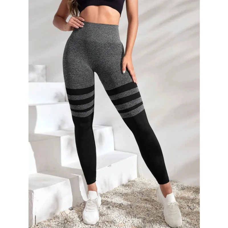 Black Stripe Leggings Women Seamless Slim Tights Gym Trainning Running High Waist Hip Liftting Fashion Knit Yoga Fitness Pants 4