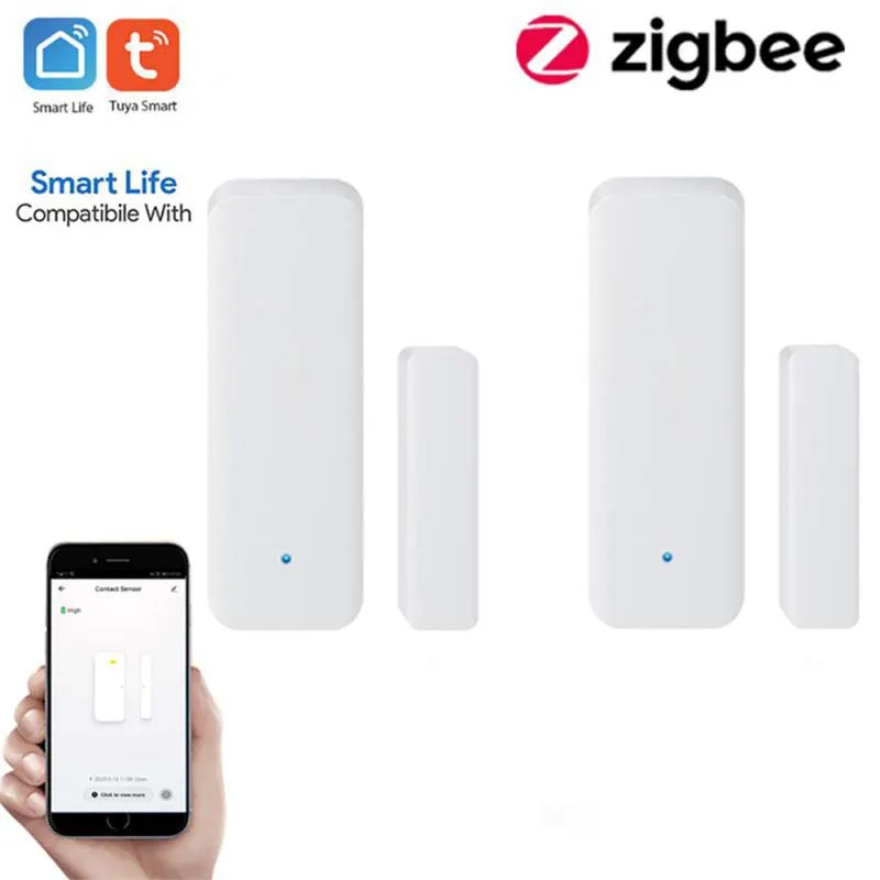 Tuya Zigbee Door Sensor Smart Door Open/Closed Detectors Smart Life APP Window Sensor Work With Alexa Google Home Smart Home Hot intruder alarm panic button Alarms & Sensors