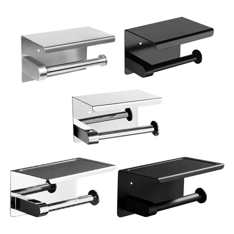 Stainless Steel Toilet Paper Roll Holders Shelf with Phone Storage Holder Tray for Bathroom Kitchen Easy To Install Accessories