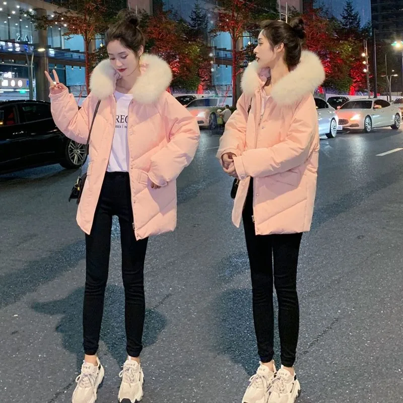 New Women White Duck Down Jacket Winter Coat Female Warm Thick Parkas Short Loose Outwear Artificial Fur Collar Hooded Overcoat