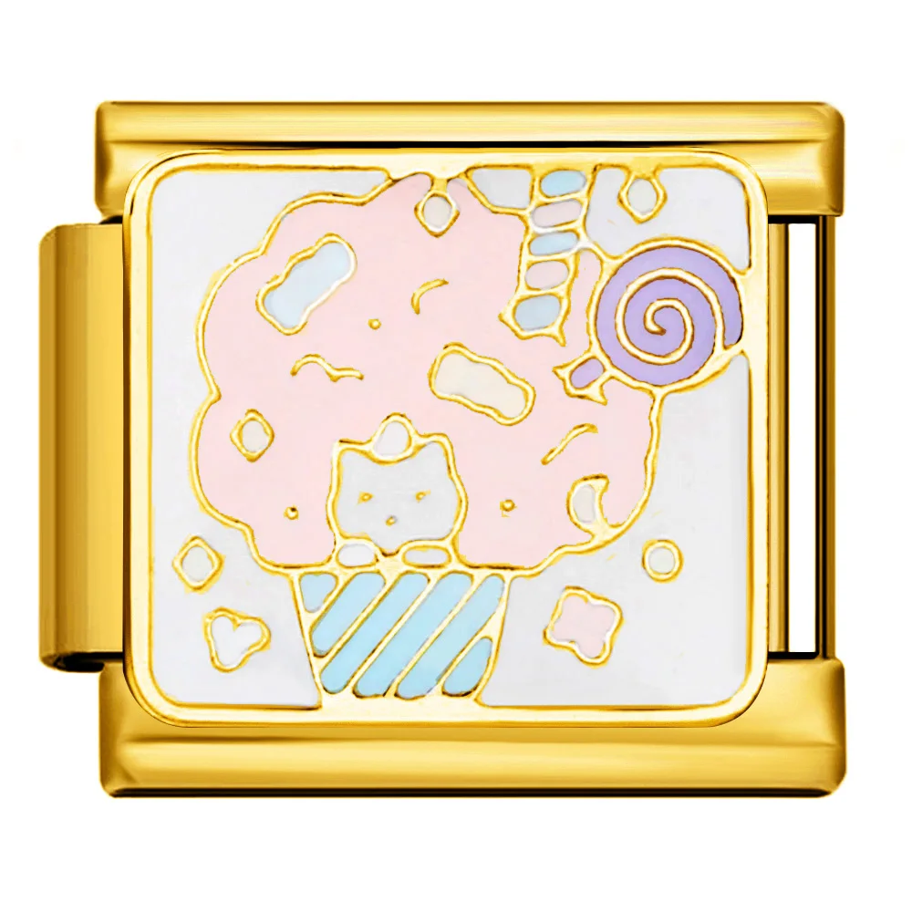 Design 9mm Charms Link Alle Gold Farbe Perlen Meeresschildkröte Muschel Huhn Sonnenblume Katze Italienischer Schmuck Edelstahl Armband DIY – Detail 6