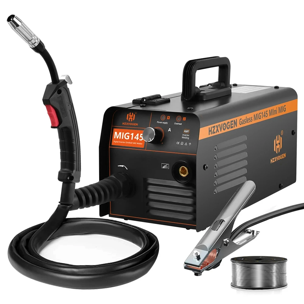 HZXVOGEN MIG145 No Gas Semi-automatic MIG Welding Machine For Gasless Iron Soldering Portable Inverter Welder Flux Cored Wire