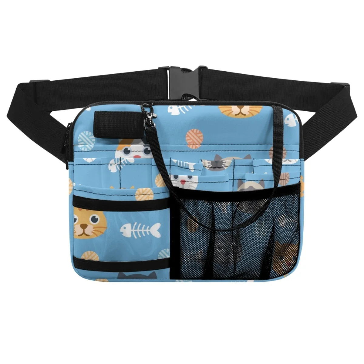 Kawaii Cat Fish Print Nurse Doctor Tool Storage Bag Mulit Internal Large Pocket Marsupio Tessuto In Poliestere Mezzanino Marsupio
