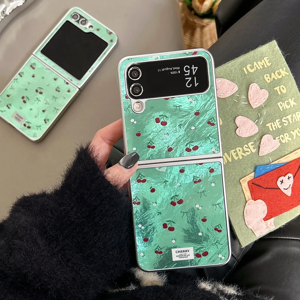 Luxurious Red Cherry Blossom & Green Grass Glitter Shockproof Phone Case