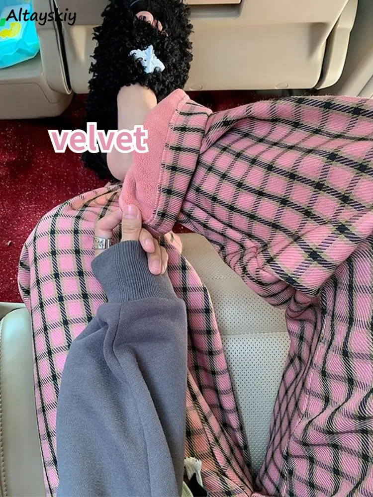 

Velvet/thin Plaid Pants Women Baggy Chic Korean Fashion BF Workout Spring Summer Teens Trousers All-match High Waist Pantalones