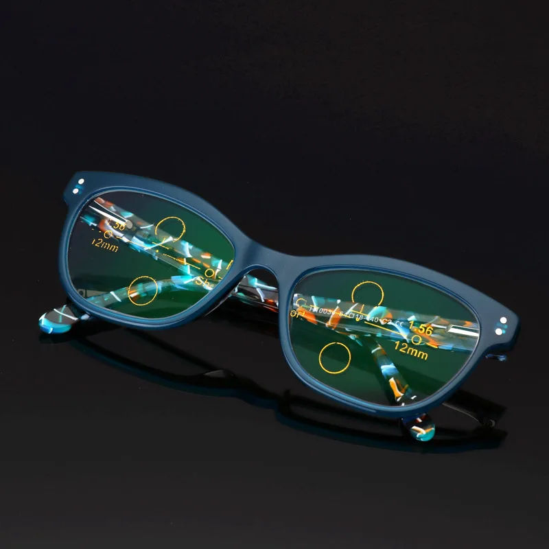

High-end Acetate Lady‘s Progressive Multifocal Reading Glasses Flexible Cateye Eyewear Turn-gray Magnifier