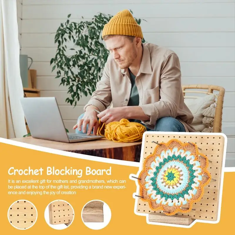 Tavola Di Blocco In Legno Per Uncinetto Granny Square Con Base E 30 Aghi In Acciaio