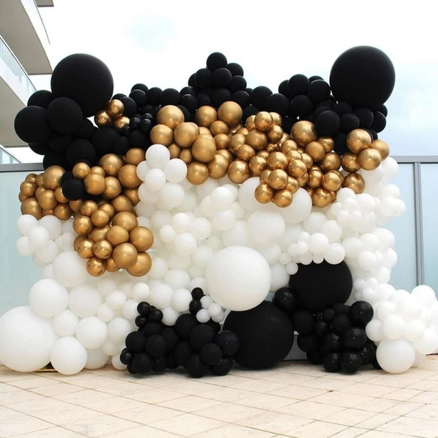 Black Gold Silver Theme Birthday Balloons 40inch Black Numbers