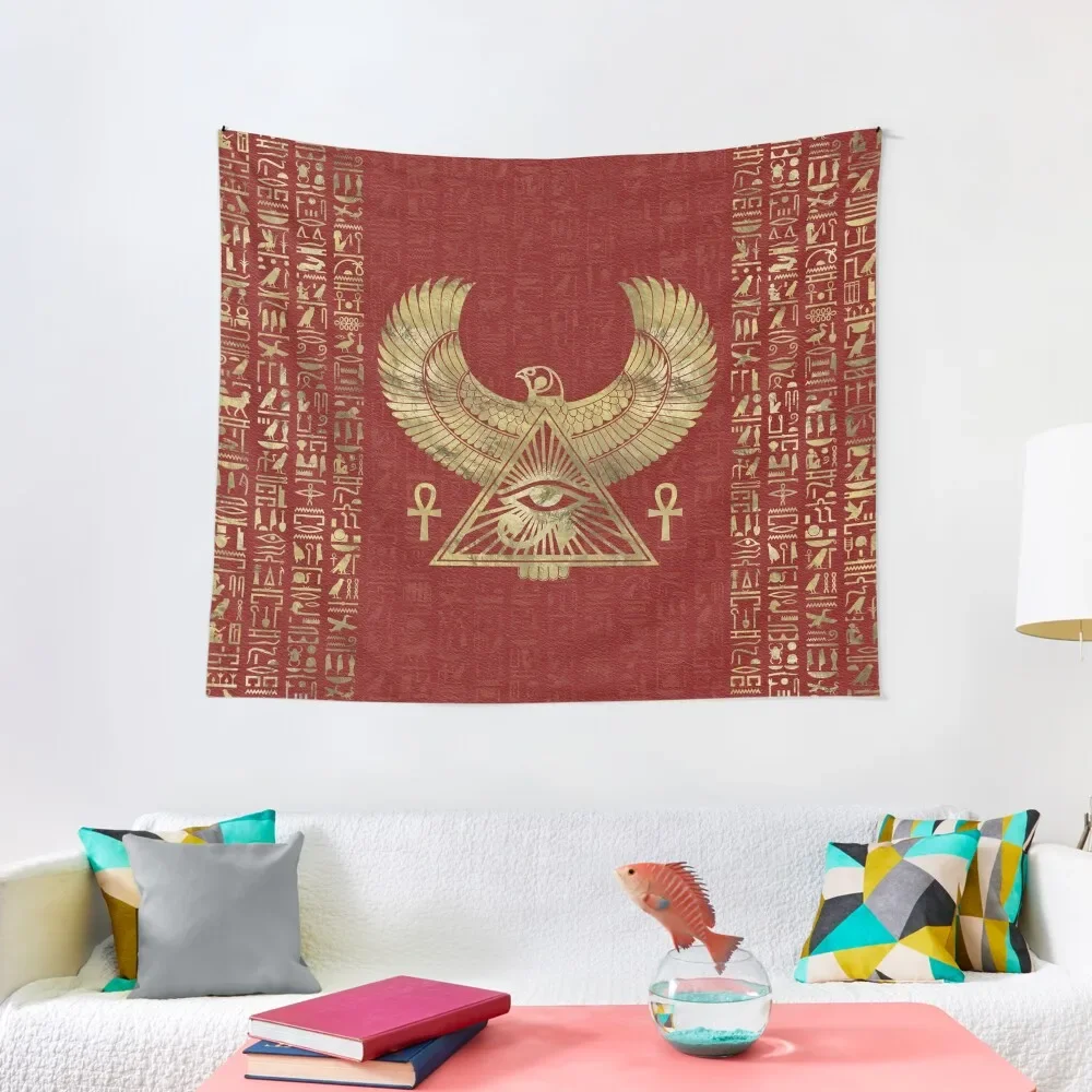 

Eye of Horus - Wadjet Gold on Red Leather Tapestry Room Decorator Room Decorating Aesthetic Tapestry