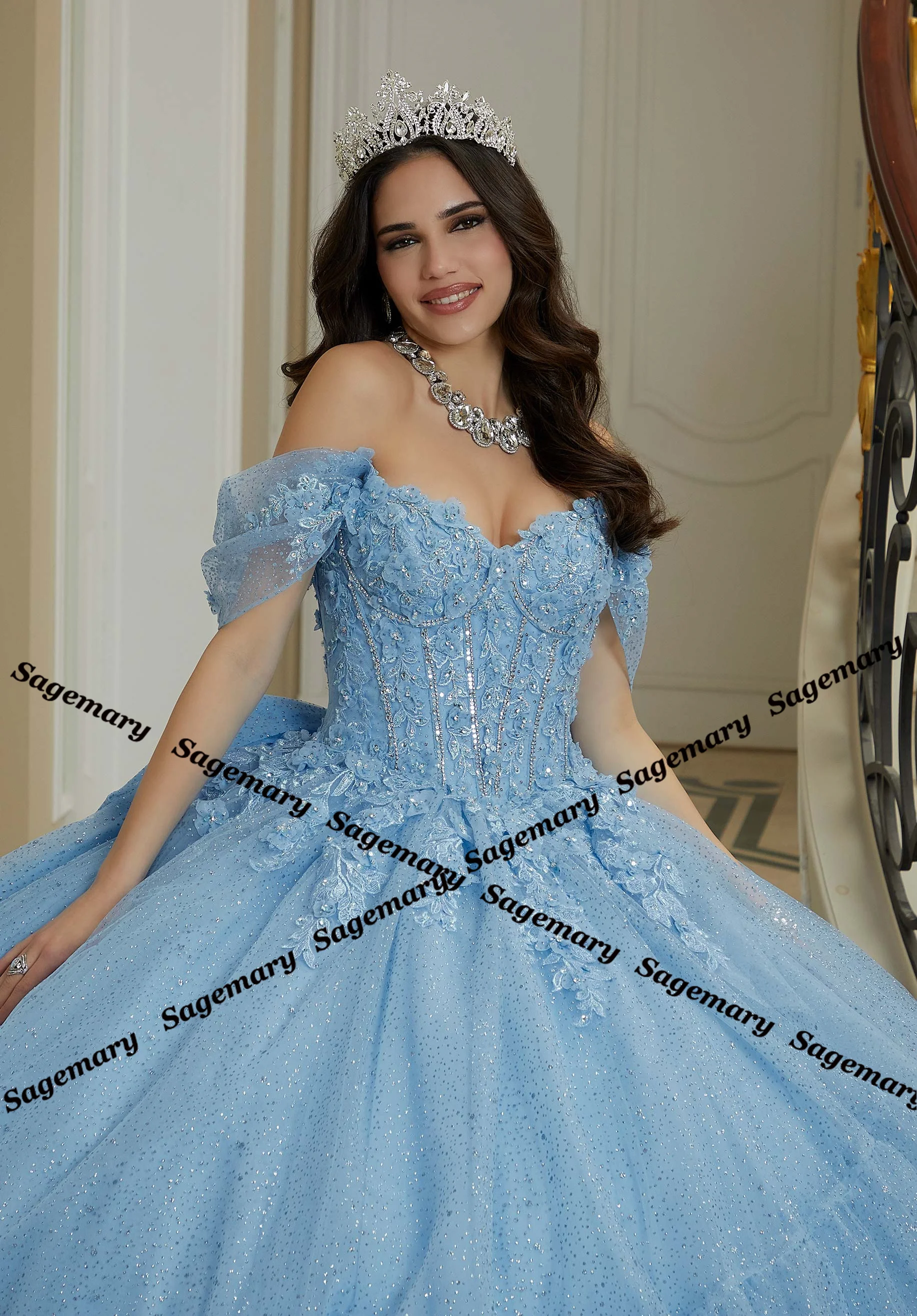 Quinceanera Dresses Sweetheart Ball Gown Tiered Tulle Detachable Sleeves Lace Up Customised