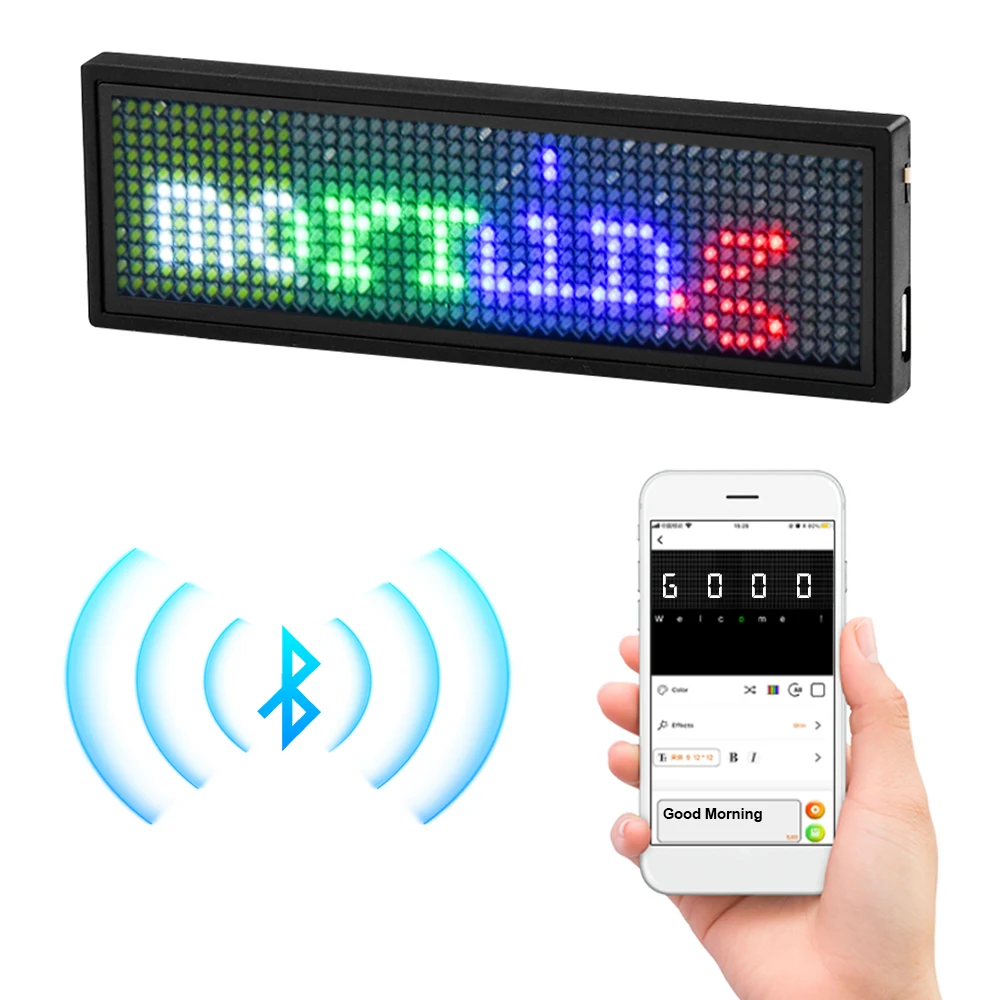 Rechargeable Bluetooth Digital LED Badge Insignia DIY Programmable Scrolling Message Board Mini LED Display LED Name Tag