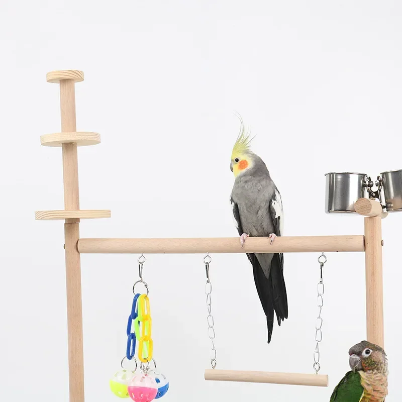 Parrot Play Stand Solid Wood Standing Stick Pet Bird Perch Swing Toys Ladder Training Interactive Tools Funny Bird Cage Supplies