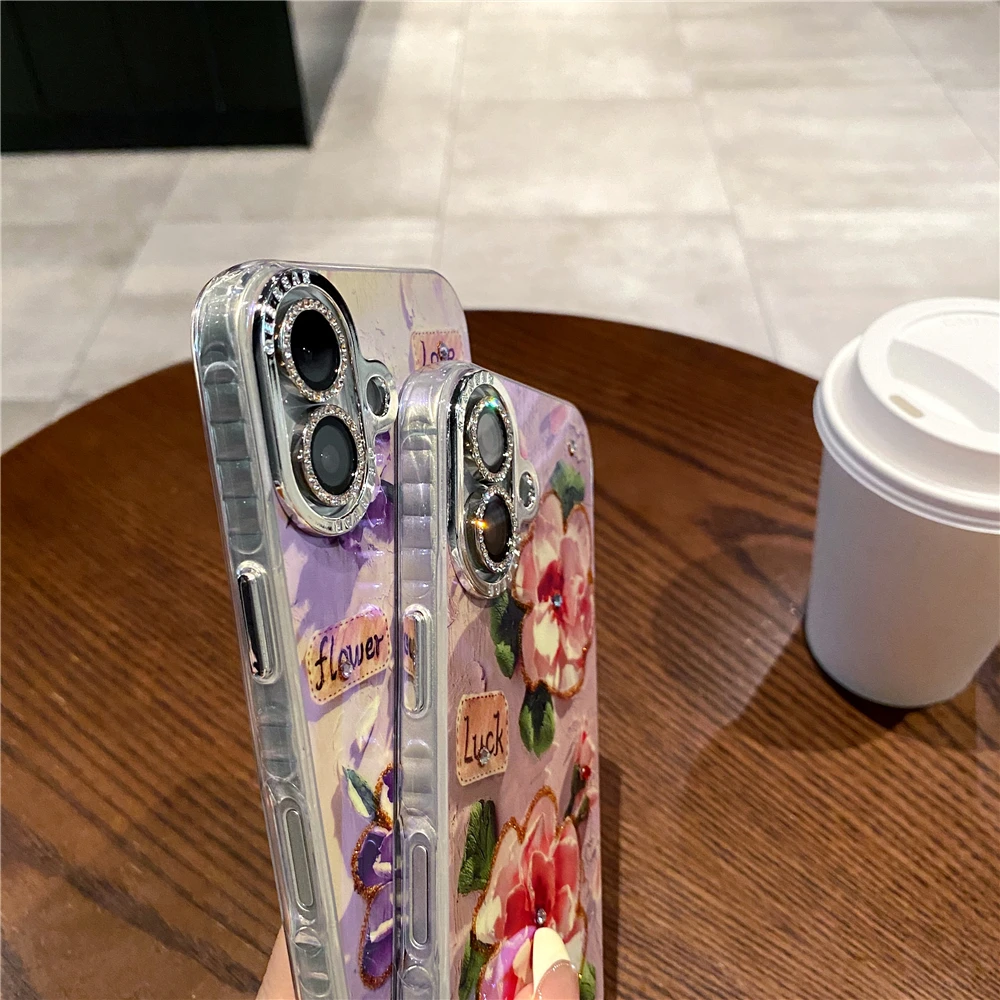 Colorful Blu-ray Diamond Flower Phone Case For Iphone Models_voghion.com
