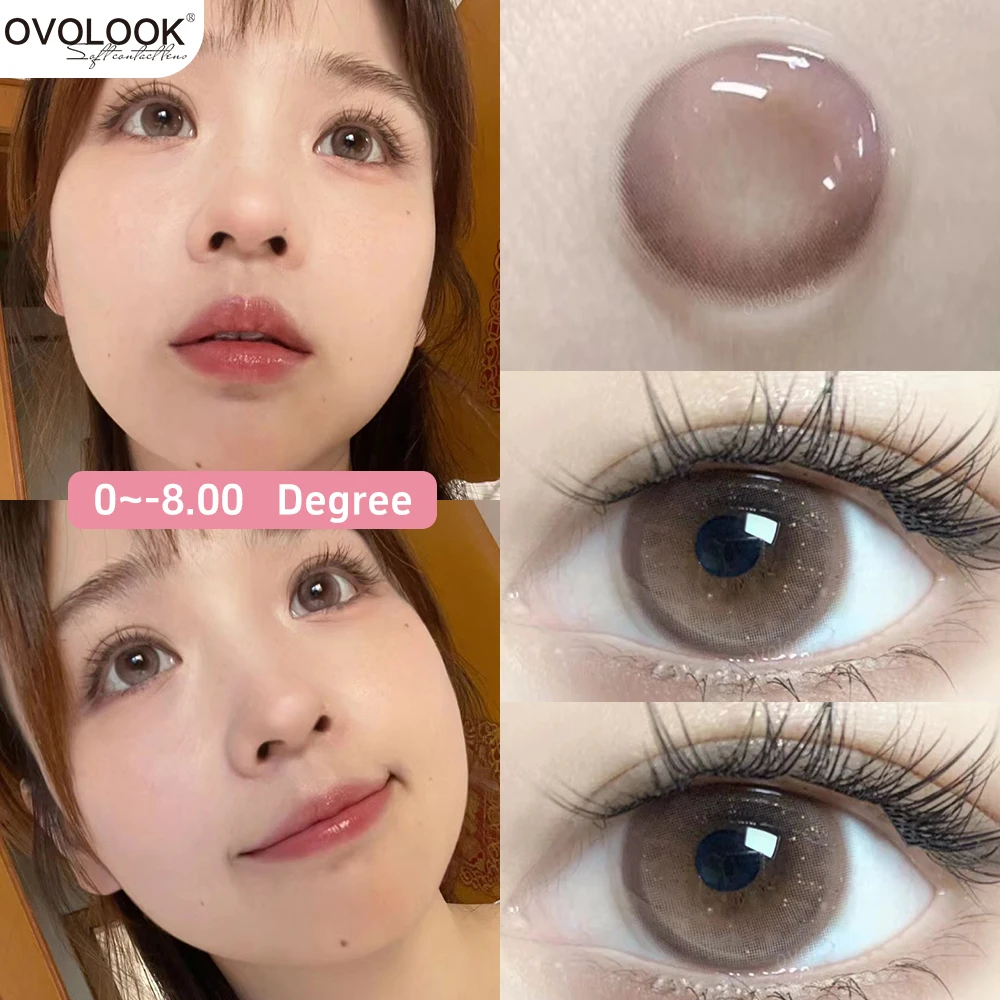 

OVOLOOK-Pink Contact Lenses Myopia Color Contact Lenses for Eye with Diopters Natural Grey Brown Eye Color Lenses Blue Lens 2PCS