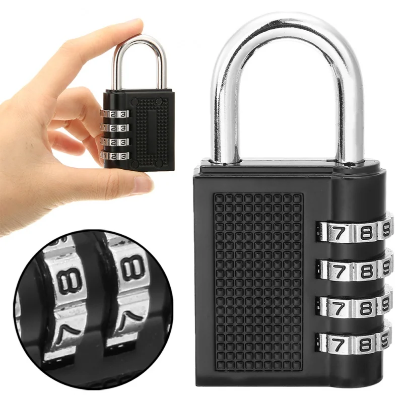 

Heavy Duty 4 Dial Digit Combination Lock Weatherproof Security Padlock Outdoor Gym Safely Code Lock Black Silver