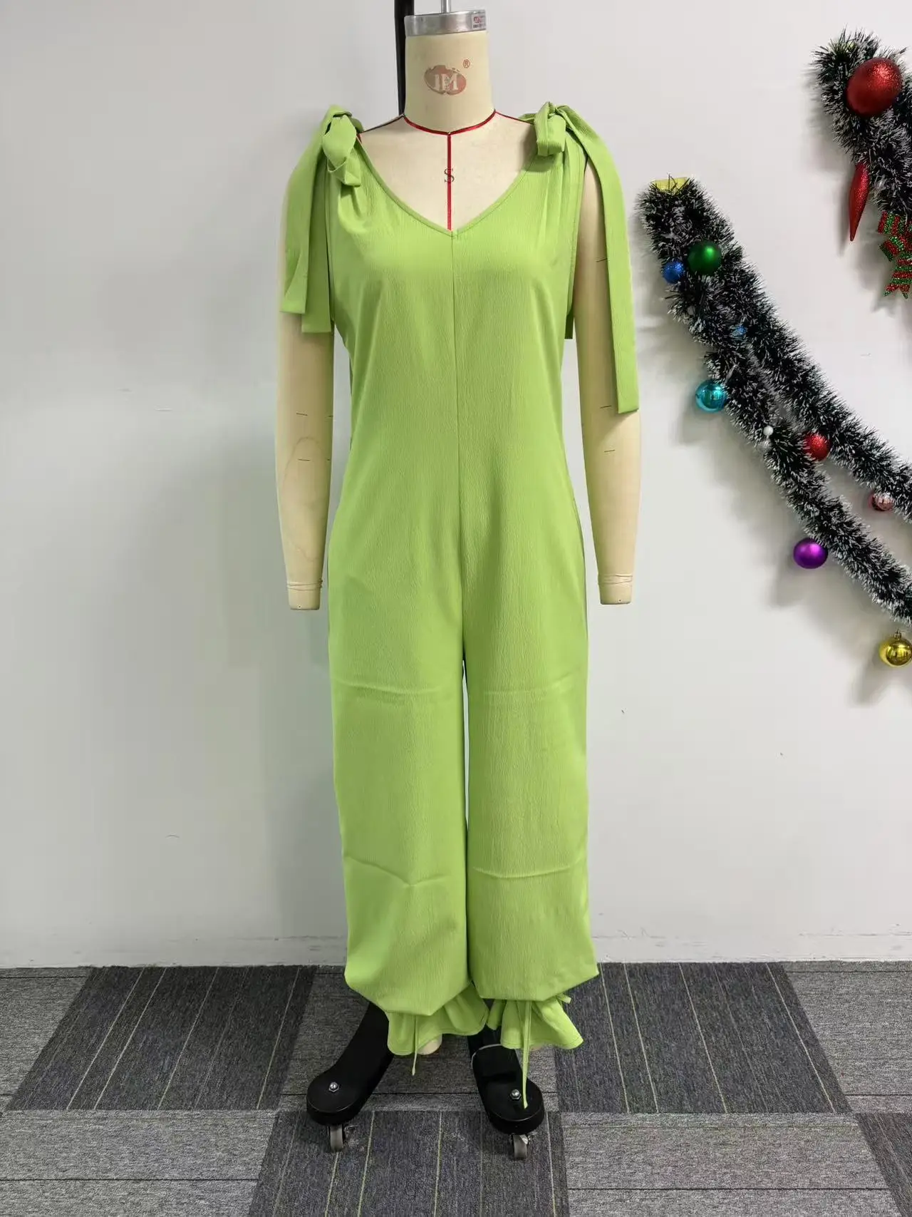 Wmstar Women Clothing 2025 Solid Color Lace-up Elegant Women's Casual Strappy Loose Leg Jumpsuit S-3X Wholesale Dropshipping