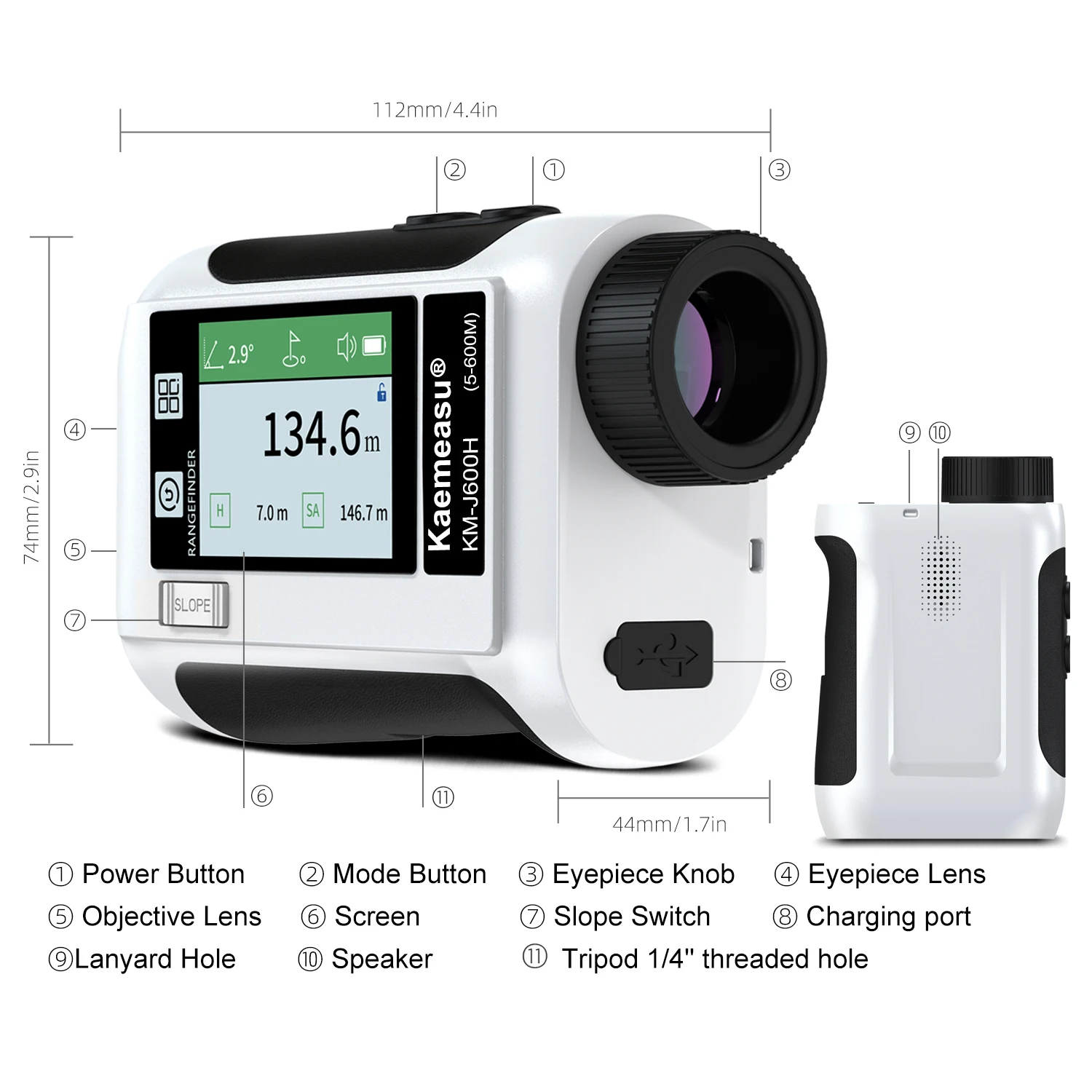 Laser Rangefinder Laser Distance Meter 600M /800M /1200M /1500M Golf Rangefinder Distance Meter LCD Touch Screen 6.5X Magnification USB Rechargeable Range Finder