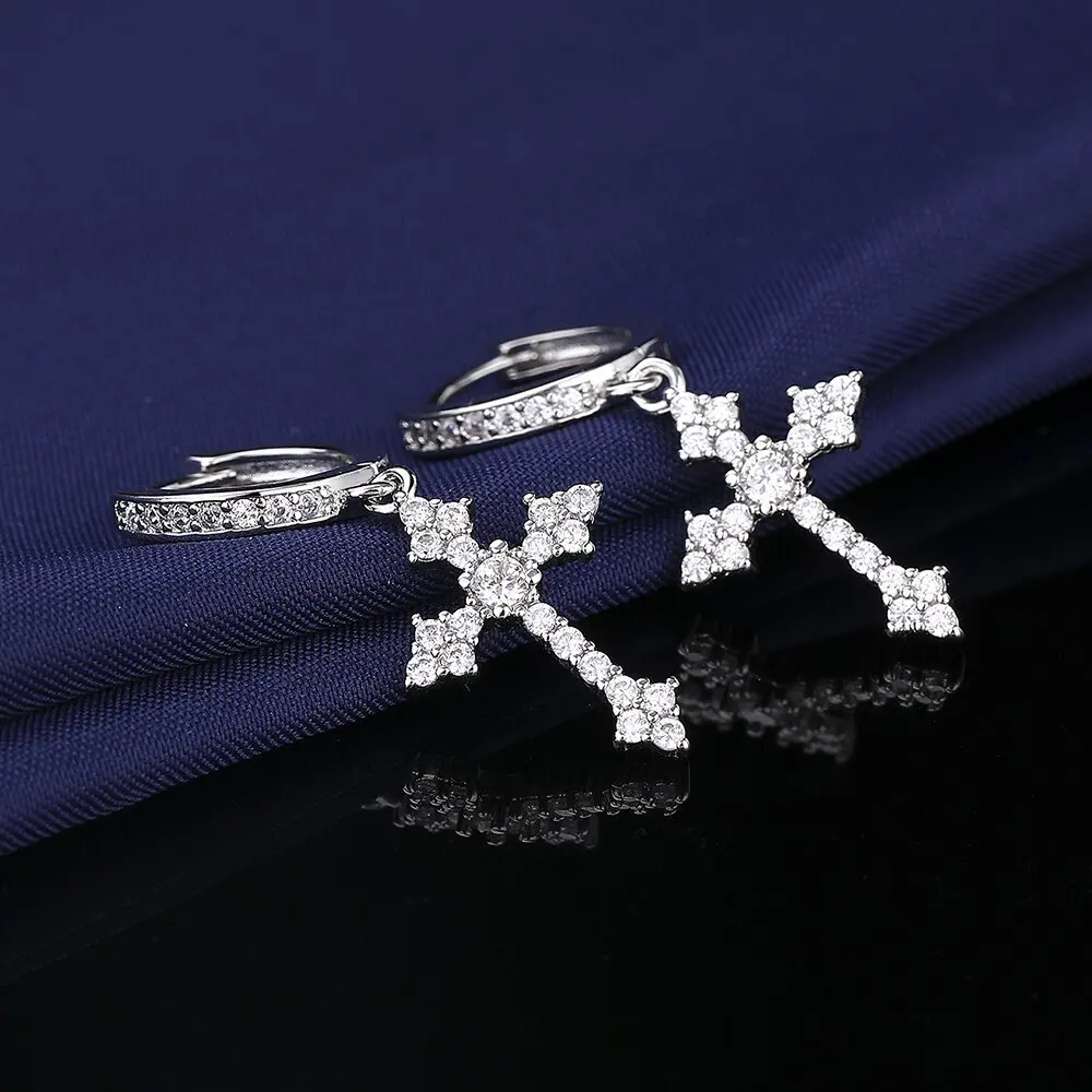 2024 Korean Wave New Ricky Same Classic Cross Earrings Fashion Zircon Men's Vintage Jewelry Accessories Gift 5