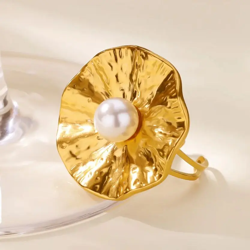 Imitation Pearls Ring Stainless Steel
