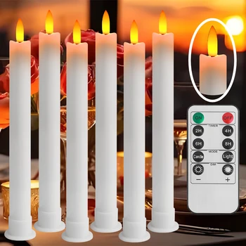 Flickering Led Taper Candles with 10-Key Remote Flameless 3D Wick Electronic Window Candles for Christmas Wedding Valentine Day 1