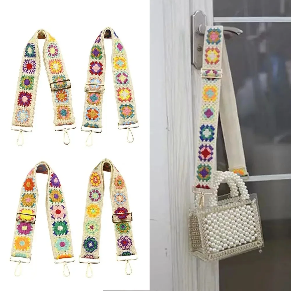 New Fashion Crochet Flower Bag Strap Wide Adjustable Shoulder Bag Strap DIY Knitted Bag Accessories Ethnic Embroidery Purse Stra