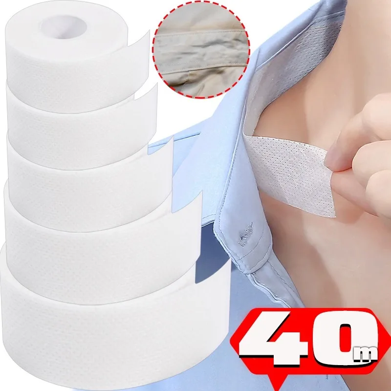 Autocollants de col de poulet auto-adhésifs pour hommes et femmes, doublures de cou de chapeau et de chemise, ruban adhésif transparent, absorbant la transpiration, 8 m, 40m