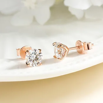 Smyoue 0.2-3CT Rose Gold Color Moissanite Stud Earrings for Women Sparkling Classic Wedding Lab Diamond Earring Pure 925 Silver 2