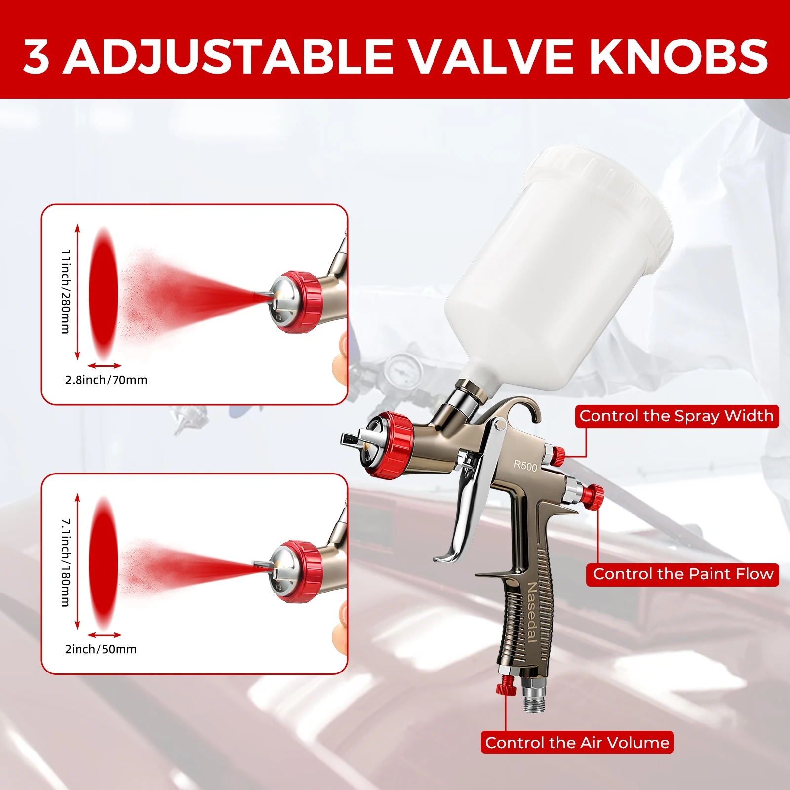LVLP Spray Gun R500 Car Painting Gun. 1.3mm,1.5mm,1.7mm,2.0mm