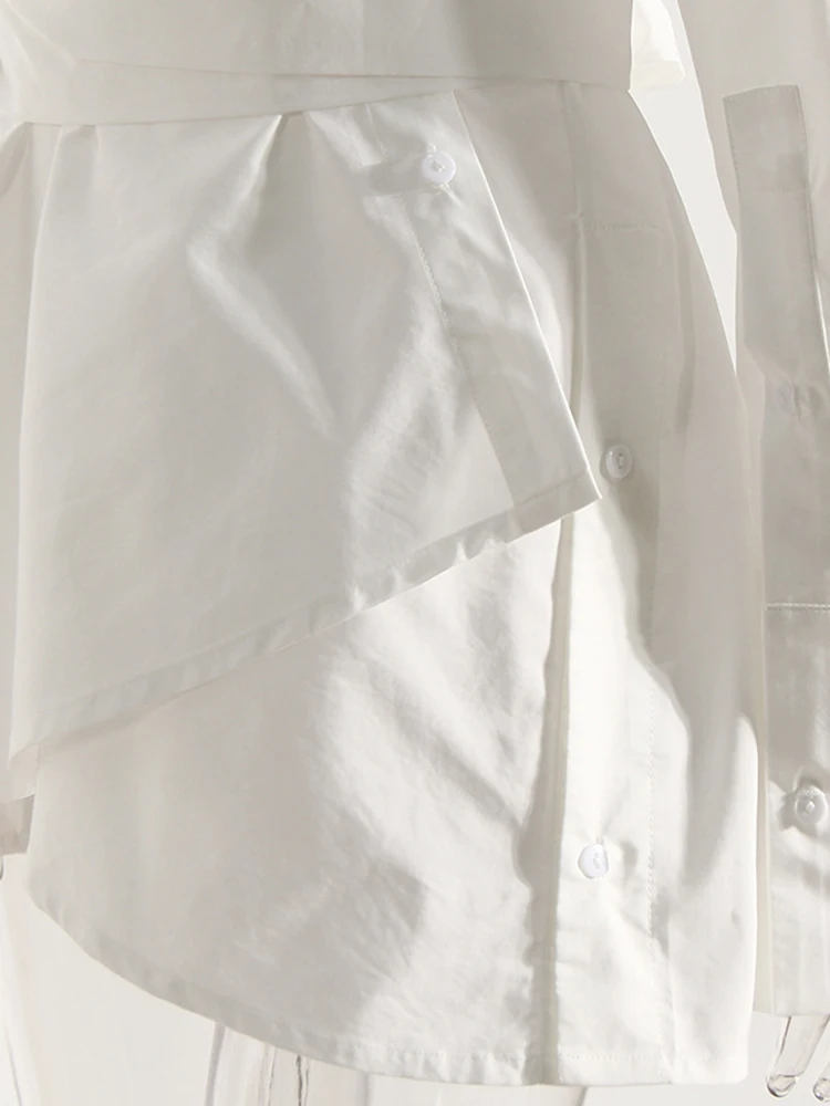 [EAM] Women White Irregular Bandage Slit Shirt Dress New V-Neck Long Sleeve Loose Fit Fashion Tide Spring Autumn 2024 1DE9884 images - 6
