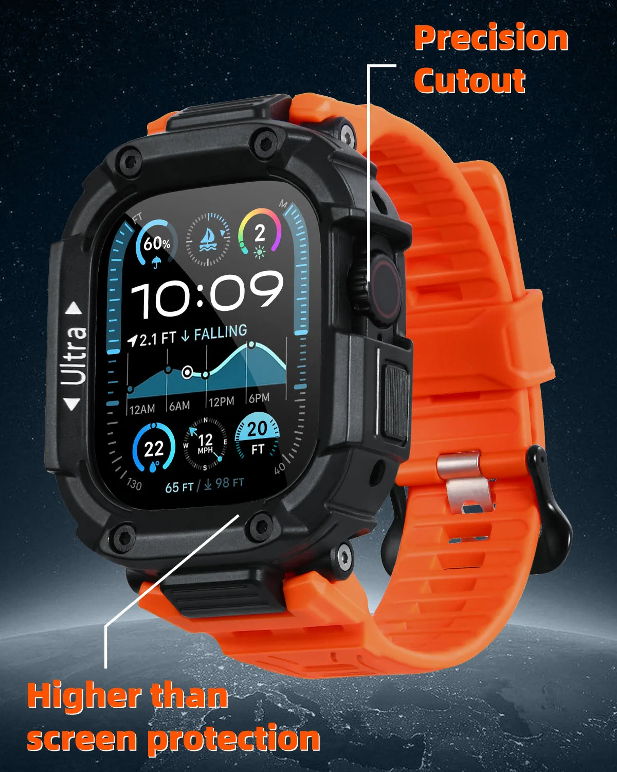 Eary Designed for Apple Watch Case Band Ultral 2 1 Series 49mm Military Grade Durable Protector Cover Smart iWatch Accessories