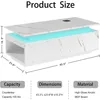 LED Coffee Table with Storage, White Coffee Table with Wireless Charging and Speaker, High Glossy Modern Center Table with 2