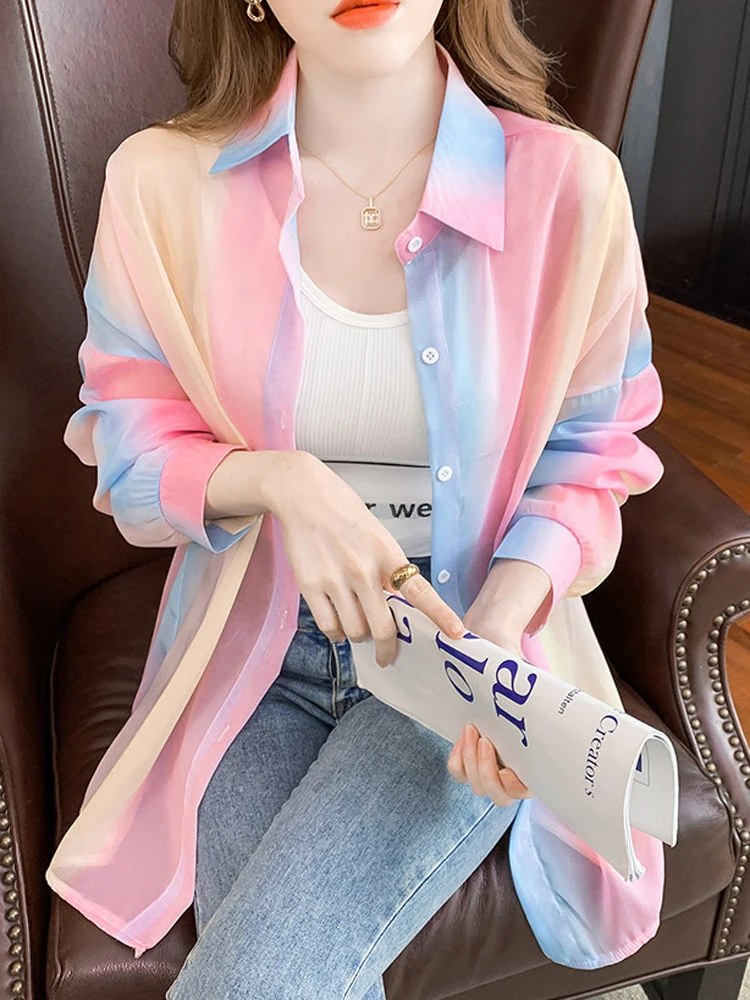 

New Summer 2024 Women Sun Protection Capes Loose Shawl Thin Chiffon Flower Print Women Sunscreen Beach Cardigan Ladies W59