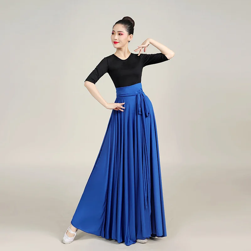 Womens 720-degree Double-layer Large Swing Skirt Elegant Chiffon Maxi Skirt Beach Plain Long Skirt Belly Dance Practice Skirt Ballroom Dance Long Ballet Skirt Latin Flamenco Dance Skirt, Style N, S