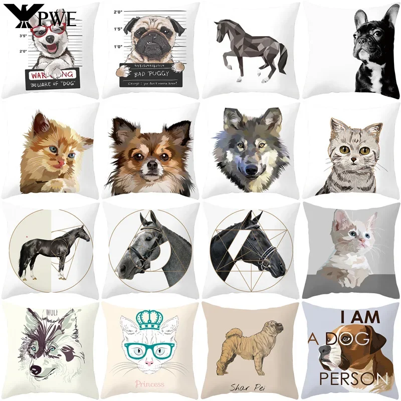 

Animals Printed Pillowcase 45x45cm Square Polyester Pillow Cover Couch Throw Pillow Case Cute Dog Cat Horse Tiger Cushion Cover