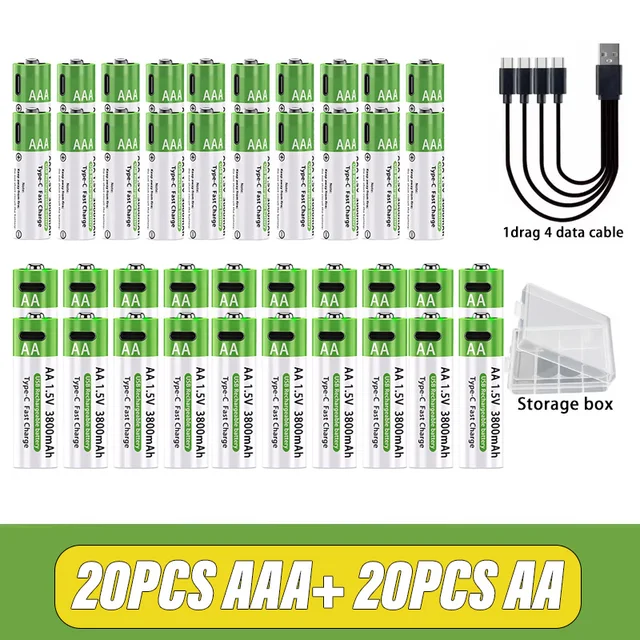 AA/AAA Rechargeable Battery 3000mAh/3800mAh Lithium Battery 1.5V Constant Voltage Fast Charging Type-C For Remote Mouse Toy Ect 9