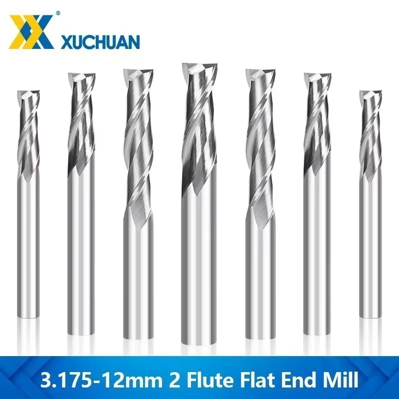 Sprial Fräser 2 Flöte Flache Ende Mühle 3,175 4 6 8 10 12mm Schaft CNC Router Bits Hartmetall fräsen Werkzeug für Holzbearbeitung