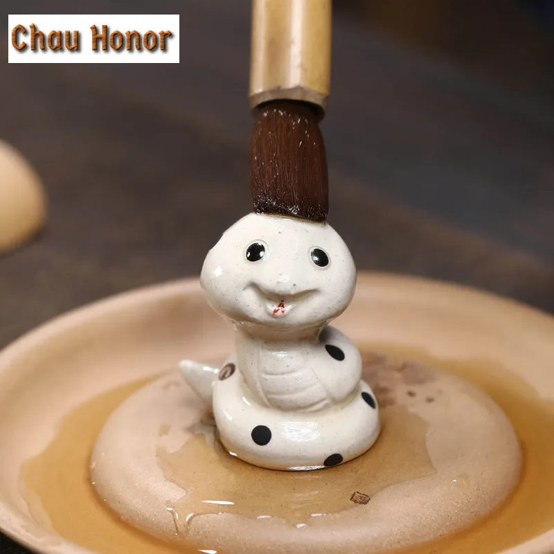 Yixing Purple Clay Tea Pet Zodiac Snake Statue Cute Spirit Ornaments Animal Tea Figurine Handmade Sculpture Crafts Home Tea Set