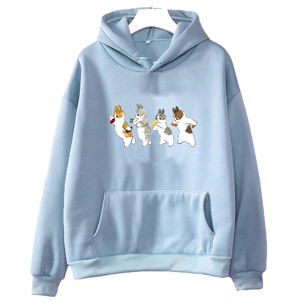 

Rabbit and Cat They Are Taking A Walk Anime Hoodie WOMEN Cartoon Kawaii/Cute Long Sleeve Sweatshirt High Street Korean Style Top