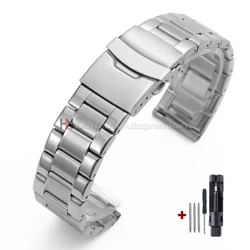 Stainless Steel Curved End Flat Watch Band - Sport Bracelet Universal Replacement Wristband - 22mm (Flat - Silver)