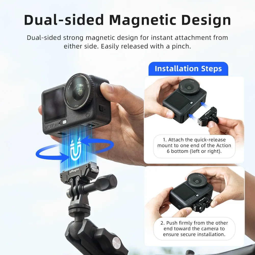 아마기스앤 360 ° DJI 오즈모 액션 6 / 나노용 병렬 회전식 금속 자석 마운트, 안정적인 촬영 카메라 액세서리