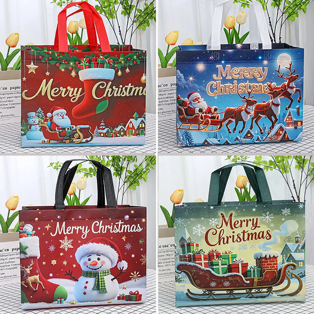 Christmas Gift Bag Non-woven Santa Snowman xmas tree Tote Bags Gift Packaging Bag Waterproof Shopping Bag Xmas New Year Bags