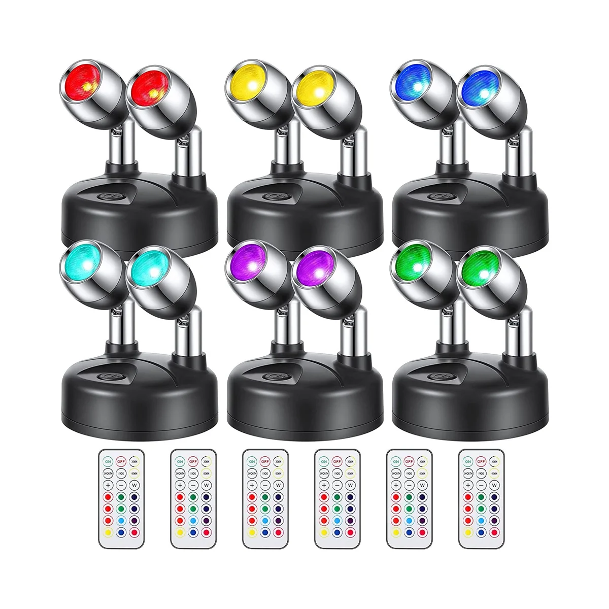 

6 шт., 13 цветов, работающие от батареек Прожекторы для помещений с двумя головками, беспроводные фонарики, разноцветные фонари с дистанционным управлением